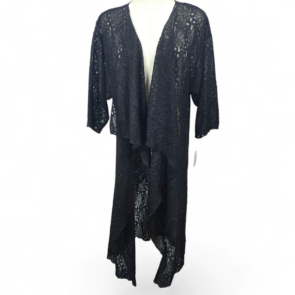 LuLaRoe Shirley Kimono Cardigan Womens Small Noir Black Floral Lace Open Front